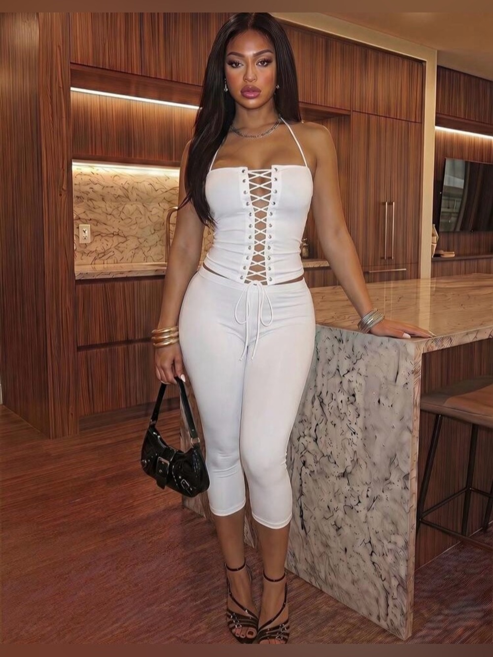 SHEIN SLAYDIVA WHITE STRAPLESS EYELET LACE UP Set